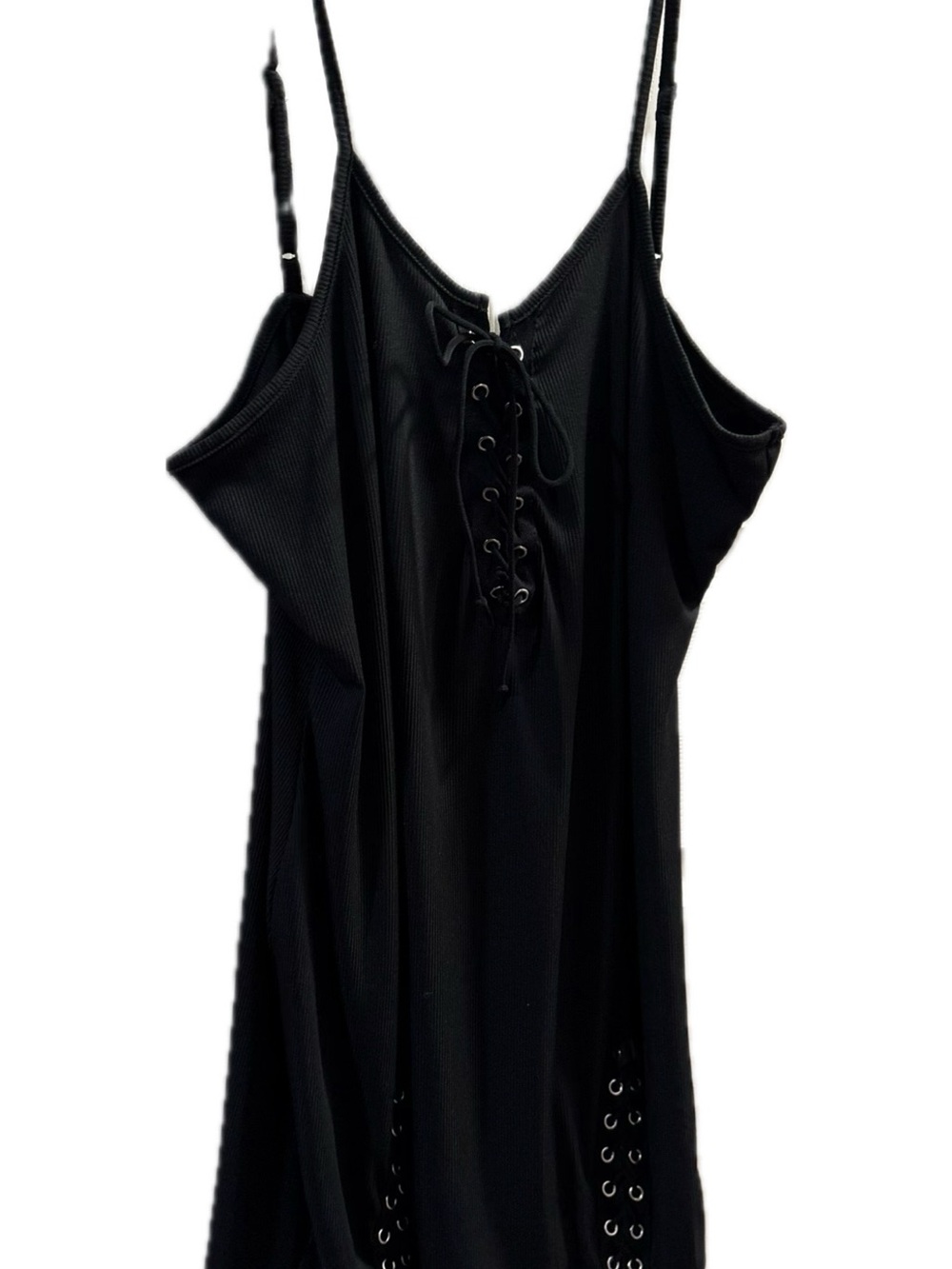 Black Lace-Up Spaghetti Strap Dress